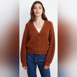 Velvet By Spencer & Graham Large Copper Riley Ribbed Crop Button Up Cardigan NEW